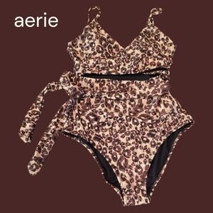 Aerie Reel Good Animal Print Wrap Swimsuit. Size Medium Long.